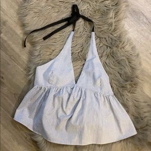 Blue and white halter top